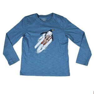 L.L. Bean Graphic Crewneck Tee Long-Sleeved Marled Penguin Snowboard Size M10-12